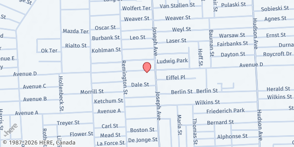 Map showing South Wedge Food Program at 555 Avenue D, Rochester, NY