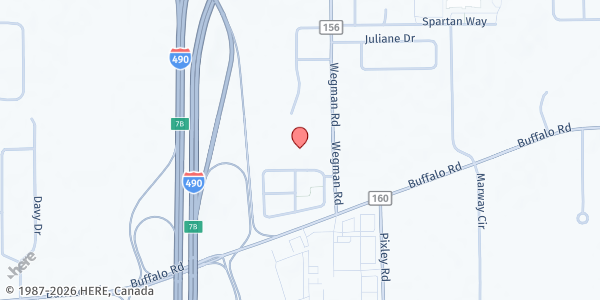 Map showing Southwest Ecumenical Ministries at 1049 Wegman Rd., Rochester, NY