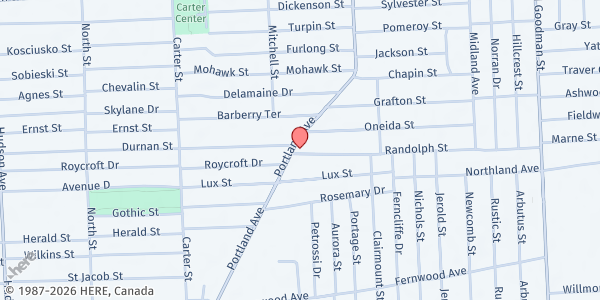 Map showing St. Andrew's Emergency Food Cupboard at 892 Portland Avenue, Rochester, NY
