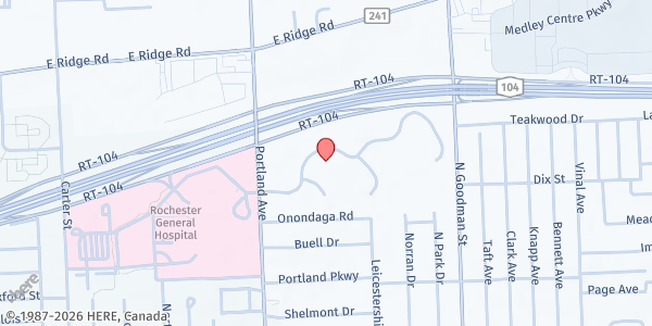 Map showing St. Ann's Adult Day Center at 1500 Portland Ave., Rochester, NY