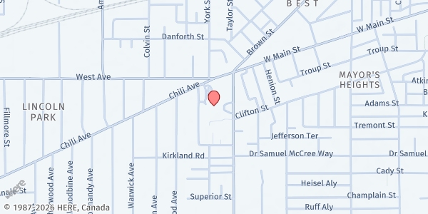 Map showing St Mary's Hospital WIC at 89 Genesee St, Rochester, NY