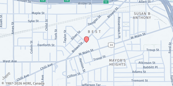 Map showing St Peter's Pantry at 681 Brown Street, Rochester, NY