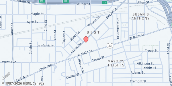 Map showing St. Peter's Soup Kitchen at 681 Brown Street, Rochester, NY