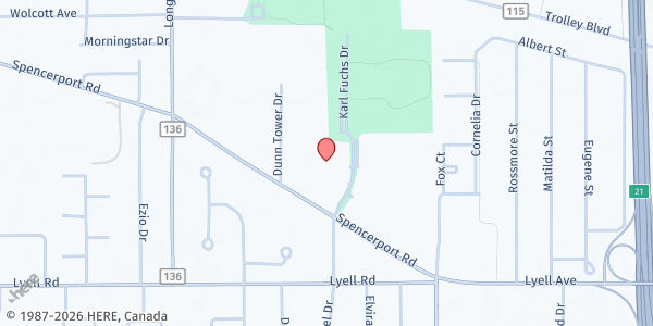 Map showing St. Theodore's Social Ministries Food Cupboard at 168 Spencerport Road, Rochester, NY
