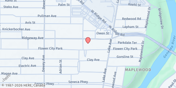 Map showing The Cathedral Community Dinners at 296 Flower City Park, Rochester, NY