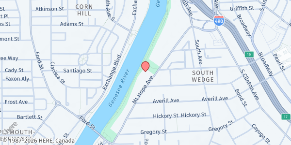 Map showing The Hamilton Apartments at 185 Mt. Hope Ave, Rochester, NY