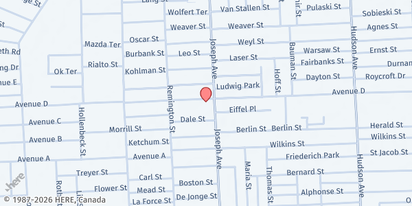 Map showing The People's Pantry at 555 Avenue D, Rochester, NY