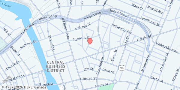 Map showing The Salvation Army of Rochester NY at 70 Liberty Pole Way, Rochester, NY