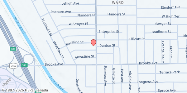 Map showing Thurston Road YMCA Neighborhood Center at 597 Thurston Road, Rochester, NY