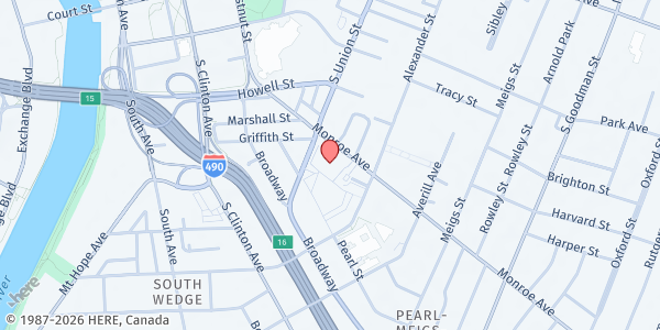 Map showing Trillium Health Food Pantry at 259 Monroe Ave, Rochester, NY