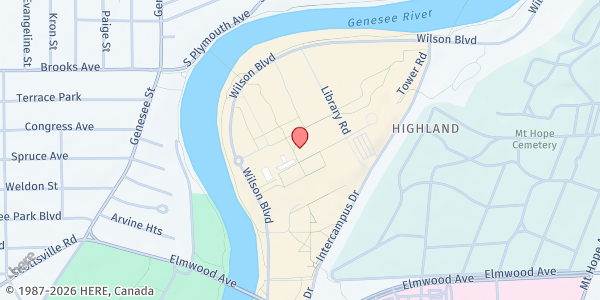 Map showing University of Rochester Food Pantry at 500 Joseph C. Wilson Boulevard, Rochester, NY