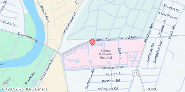 Map showing URMC Emergency Food Pantry at 575 Elmwood Ave., Rochester, NY