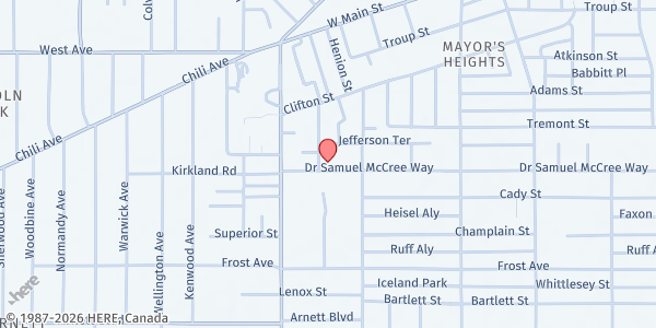 Map showing Zion Hill Breakfast Program at 250 Dr. Samuel McCree Way, Rochester, NY