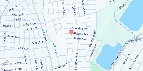 Map showing Church of God In Christ FP at 509 Jefferson Ave., Rockville Centre, NY