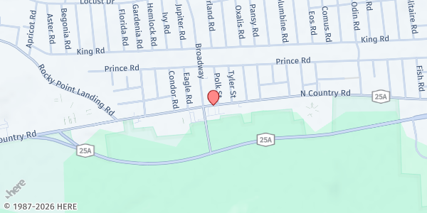 Map showing St. Anthony's Outreach at 614 North Country Road, Rocky Point, NY