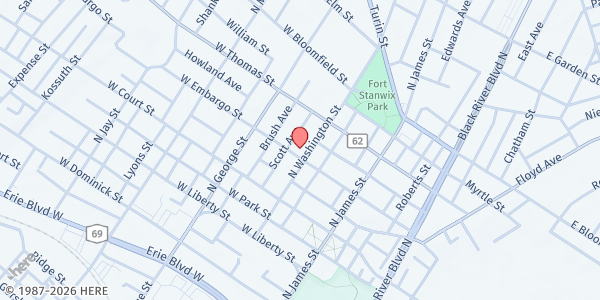 Map showing Bread of Life Community Center at 401 North Washington Street, Rome, NY