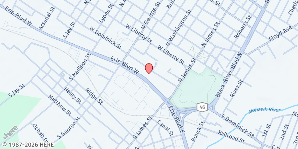 Map showing Rome CC Emergency Assistance Food Pantry at 199 W Dominick Street, Rome, NY