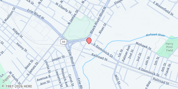 Map showing The Church of St. John the Baptist at 210 East Dominic Street, Rome, NY