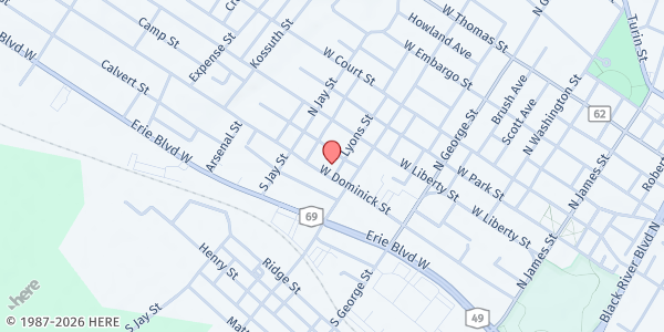Map showing The Salvation Army of Rome Food Pantry at 410 West Dominick St, Rome, NY