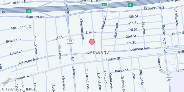 Map showing MHAW Veteran's Food Pantry at 939 Johnson Avenue, Ronkonkoma, NY