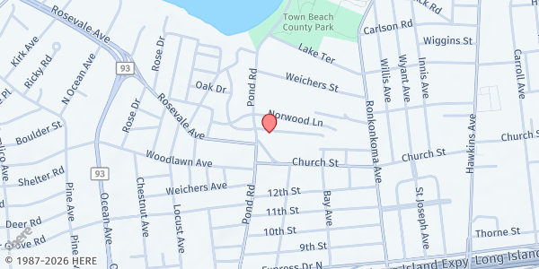 Map showing St Joseph's Church Outreach at 25 Church St., Ronkonkoma, NY