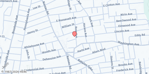 Map showing AMC Childcare at 45 Rose Avenue, Roosevelt, NY
