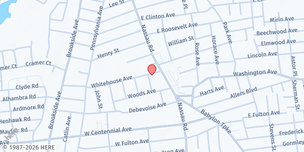 Map showing First United Methodist Church Soup Kitchen at 30 Union Place, Roosevelt, NY