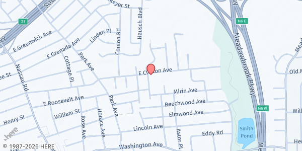 Map showing Gospel Lighthouse Assembly at 2-A Denton Pl., Roosevelt, NY