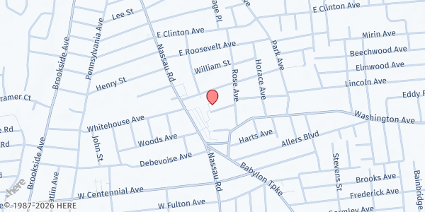 Map showing Helping Hands FP/Roosevelt at 39 Mansfield Ave, Roosevelt, NY
