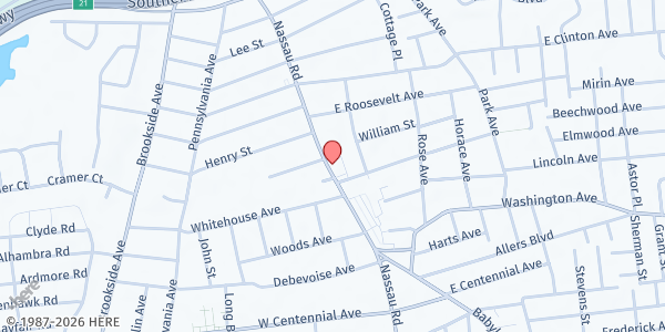 Map showing House of Manna Food Pantry at 350 Nassau Rd., Unit B, Roosevelt, NY