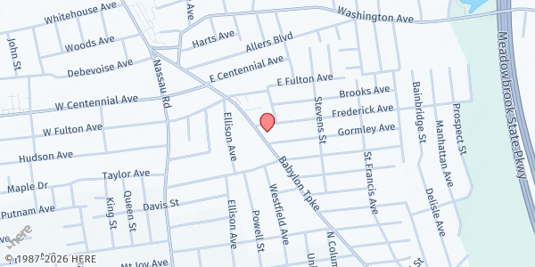Map showing Memorial Presbyterian Church Food Pantry at 189 Babylon Turnpike, Roosevelt, NY