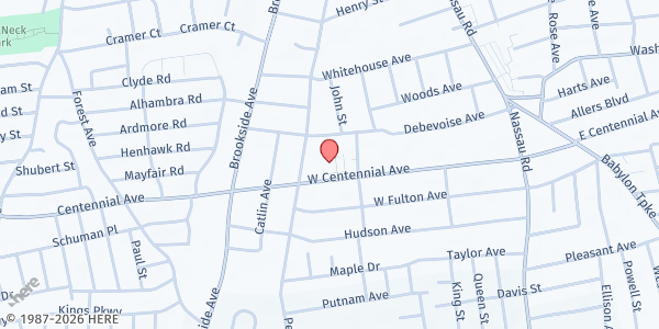 Map showing Queen of the Most Holy Rosary at 196 W. Centennial Ave., Roosevelt, NY