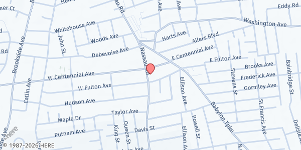 Map showing Roosevelt Bible Church at 160 Nassau Road, Roosevelt, NY