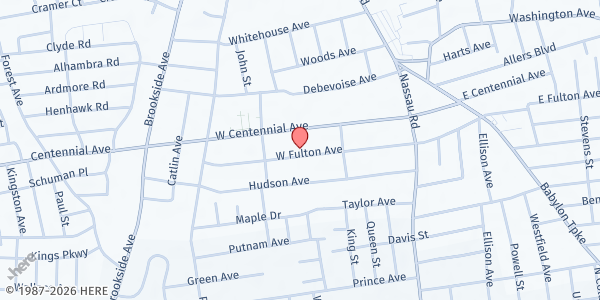 Map showing Triumphant Agape House at 136 W. Fulton Avenue, Roosevelt, NY