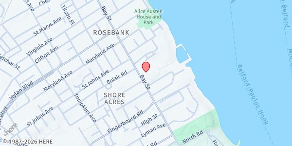 Map showing St. John's Food Pantry - Rosebank at 1333 Bay Street, Rosebank, NY