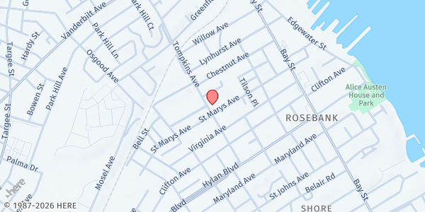 Map showing St. Joseph's Church at 463 Tompkins Avenue, Rosebank, NY
