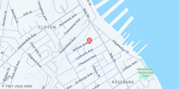 Map showing The Pride Center of Staten Island at 66 Willow Avenue, Rosebank, NY