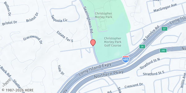 Map showing Roslyn Farmers' Market at Christopher Morley Park at 500 Searingtown Rd, Roslyn, NY