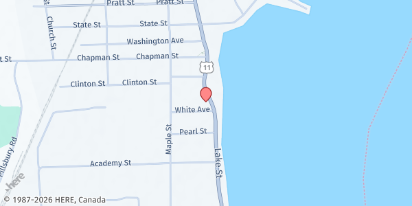 Map showing Dodge Memorial Library Lawn at 144 Lake Street, Rouses Point, NY