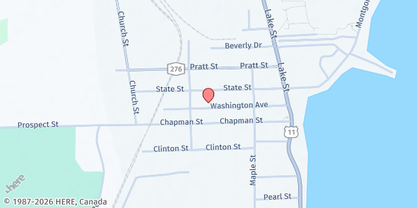 Map showing First Presbyterian Church at 52 Washington Ave, Rouses Point, NY