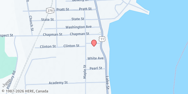 Map showing St Patrick's Parish Center at 9 Liberty St, Rouses Point, NY