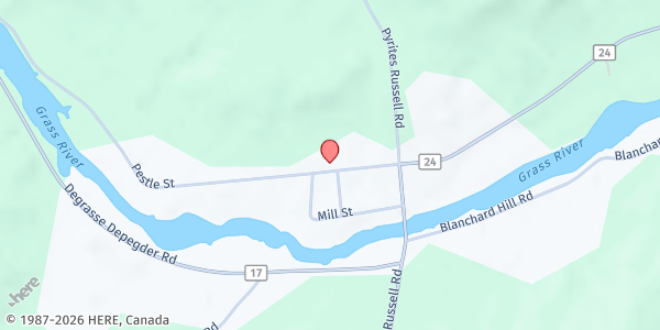 Map showing Grasse River Food Pantry at 28 Pestle Street Road, Russell, NY