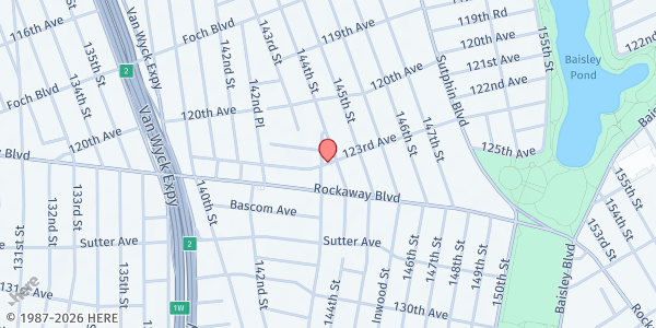 Map showing St. Clement Pope R.C. Church - Church Basement at 141-11 123rd Avenue, S. Ozone Park, NY