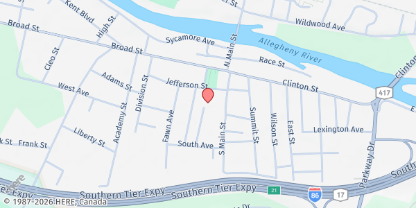 Map showing CATT C.A.O. - FOOD PANTRY at 25 JEFFERSON STREET, SALAMANCA, NY
