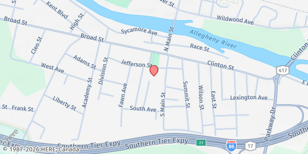 Map showing CCA - Connecting Communities in Action at 25 Jefferson St #1, Salamanca, NY