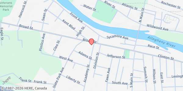 Map showing First Presbyterian Church of Philipstown - Food Distribution Center at 10 Academy St, Salamanca, NY