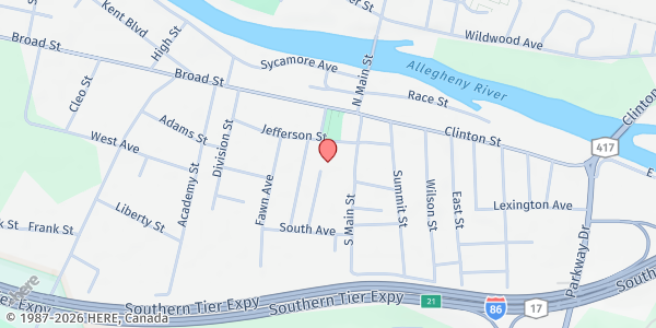 Map showing Food Distribution Center - CCA - Food Pantry at 25 JEFFERSON STREET, SALAMANCA, NY