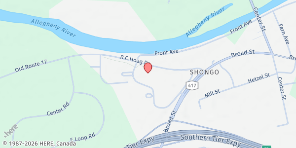 Map showing Seneca Nation Food Pantry at 983 R C Hoag Dr, Salamanca, NY