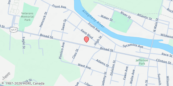 Map showing Seneca Nation Food Pantry - Food Distribution Center at 262 BROAD STREET, SALAMANCA, NY