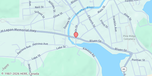 Map showing Riverside Park at 1482 State Route 3, Saranac Lake, NY